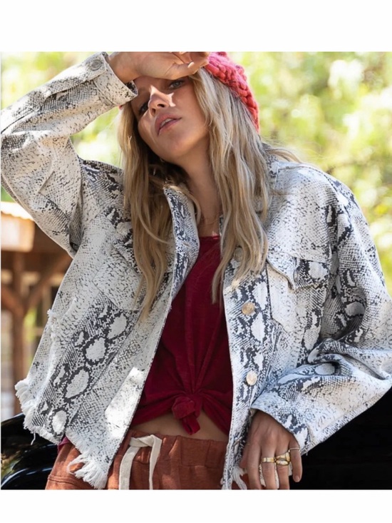 Jackets & Blazers - POL Snake Print Raw Hem Jacket Large